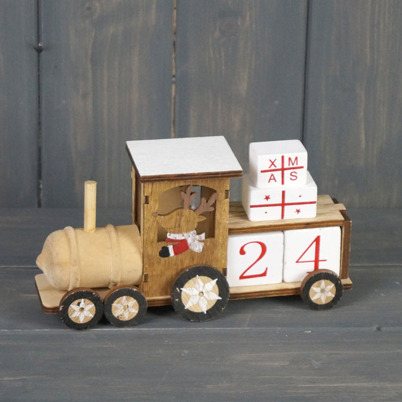 Wooden Train Advent Calendar with Reindeer Driver detail page